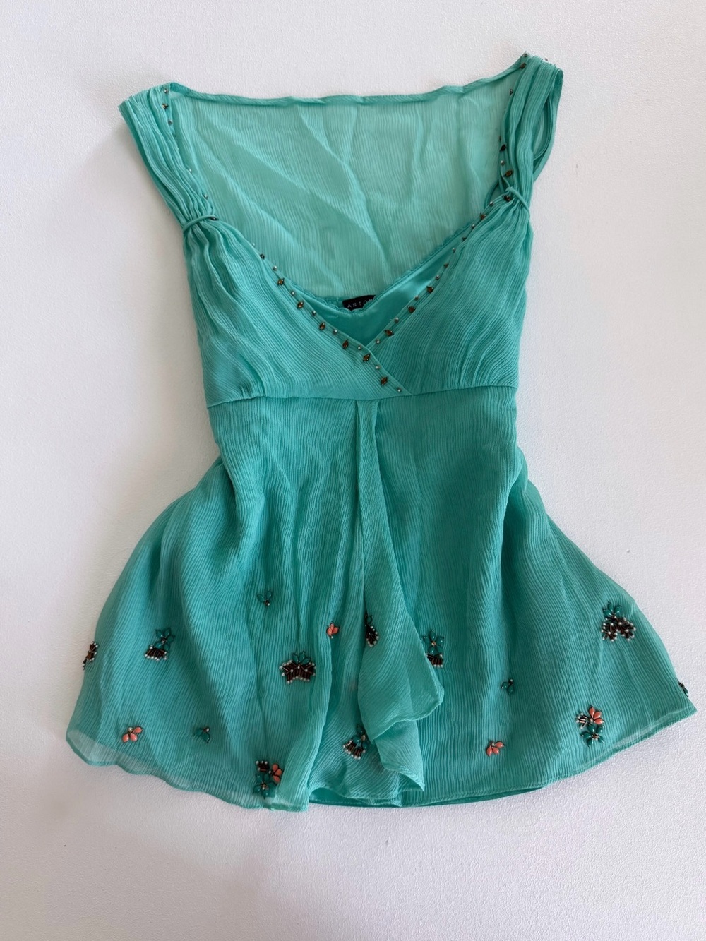 Vintage Antonio Melani 100% Silk Turquoise
Embellished Mini Dress